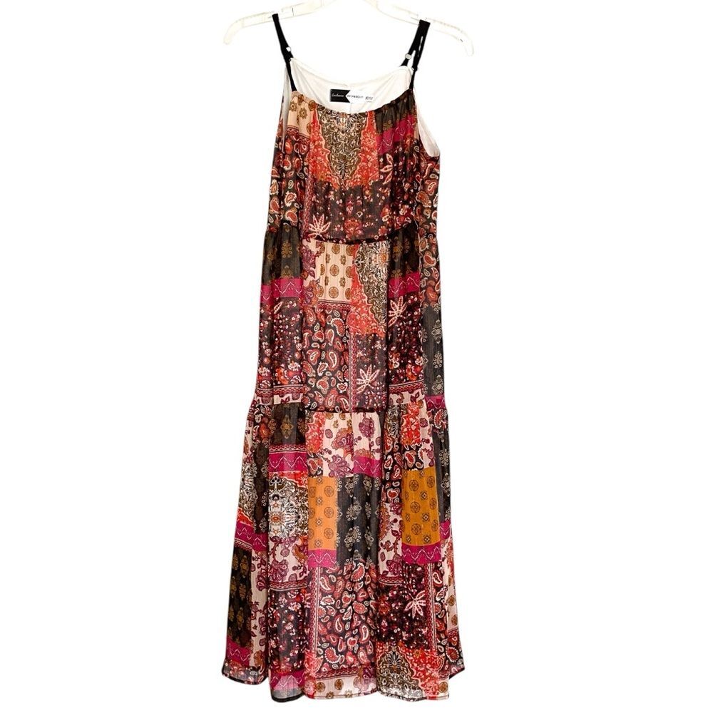 Piper & Scoot Pink Red Paisley Boho Western Sleeveless Maxi Dress Size XS